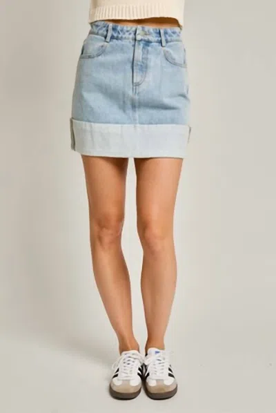 Le Lis High Waisted Cuffed Denim Mini Skirt In Light Denim