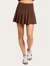 Le Lis High Waisted Pleated Skirt In Chocolate In Gold