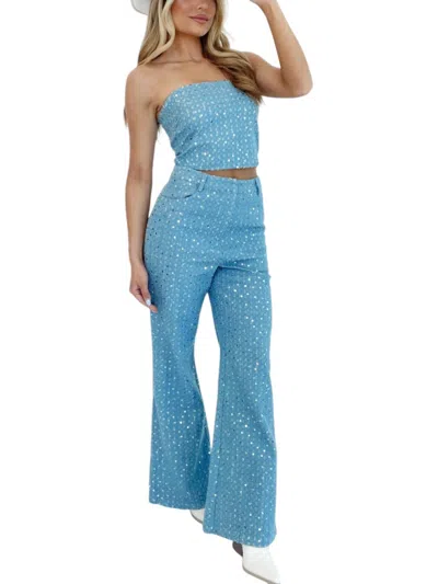Le Lis High Waisted Wide Reg Sequin Pants In Light Blue