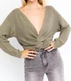 Le Lis Hold Me Close Twisted Sweater Top In Sage In Green
