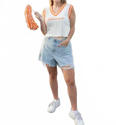 Le Lis It's Football Time In Tennessee Embroidered Top In White/ Orange In Brown