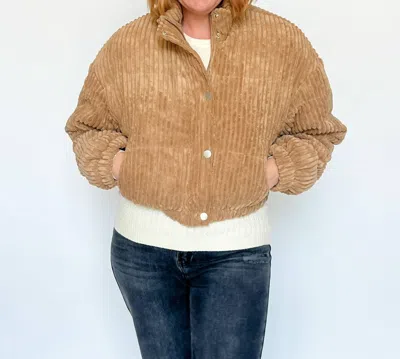 Le Lis It's Giving Toasty Corduroy Puffer Jacket In Taupe In Brown