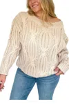 Le Lis Joey Off Shoulder Cable Sweater In Taupe In Grey