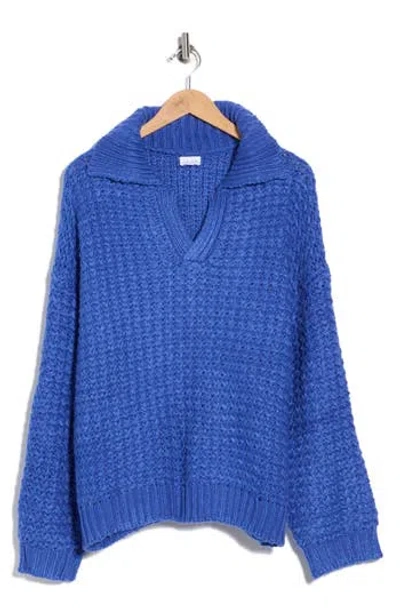Le Lis Johnny Collar Boxy Sweater In Blue