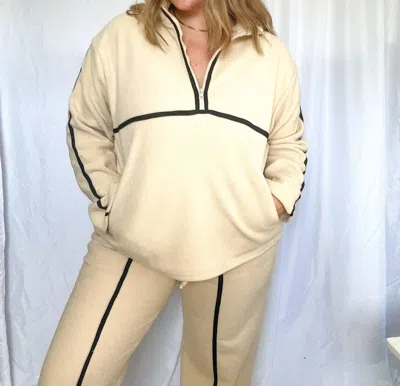 Le Lis Katy Long Sleeve Fleece Zip Up In Ivory In Yellow