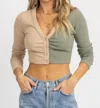 LE LIS KNIT COLOR BLOCK TOP IN TAUPE + SAGE
