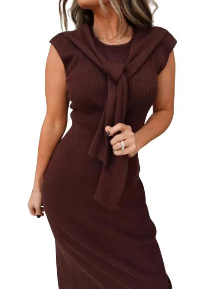 Le Lis Knit Midi Dress With Chest Tie In Brown