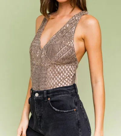 Le Lis Lace Bodysuit In Tan, Taupe, And Black In Metallic
