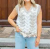 Le Lis Lace Up Detail Sweater Vest In White/ Taupe