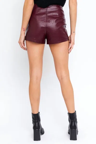 Le Lis Lace Up Faux Leather Shorts In Burgundy In Purple