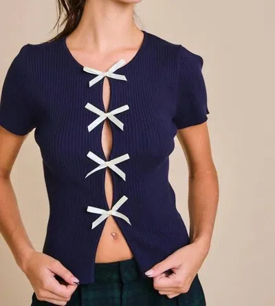 Le Lis Lacie Bow Tee In Navy In Blue