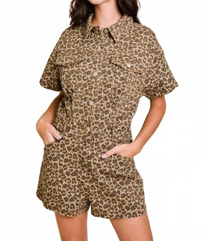 Le Lis Leopard Short Romper In Taupe Brown In Animal Print