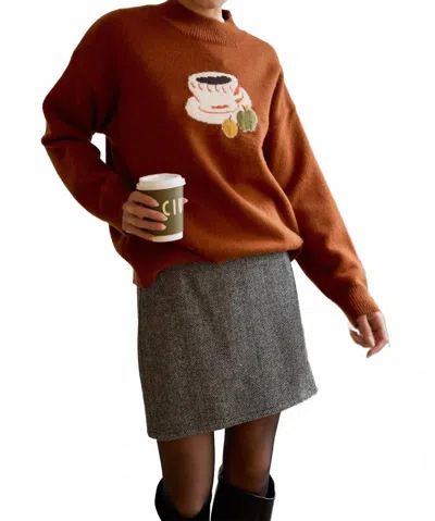 Le Lis Let's Get Coffee Long-sleeve Oversized Sweater In Brown
