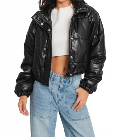 Le Lis Linda Faux Leather Puffer Jacket In Black