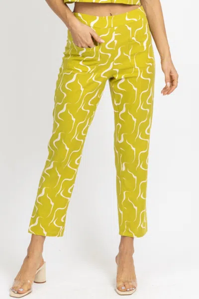 Le Lis Linen Abstract Culotte Pant In Lime In Yellow