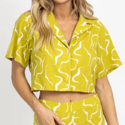 Le Lis Linen Abstract Open-back Top In Lime In Green