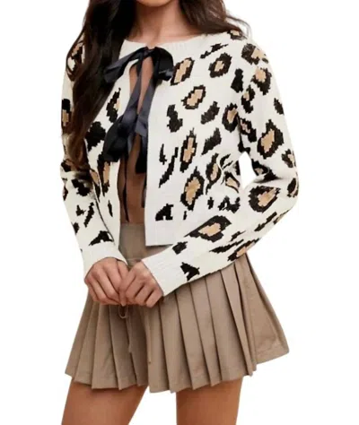 Le Lis Long Sleeve Animal Print Cardigan Sweater In Beige
