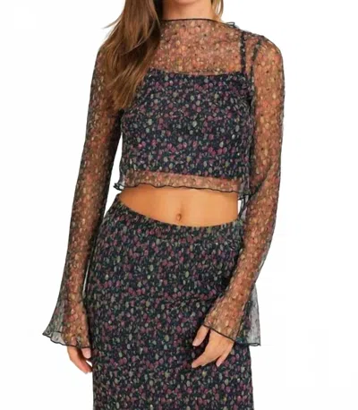 Le Lis Long Sleeve Ditsy Print Top In Teal/pink In Black