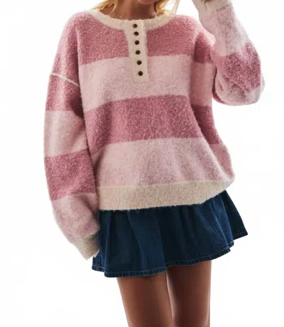 Le Lis Long Sleeve Knit Henley Sweater Top In Pink