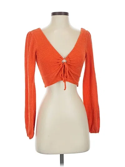 Pre-owned Le Lis Long Sleeve Top Orange Sweetheart Neckline Tops