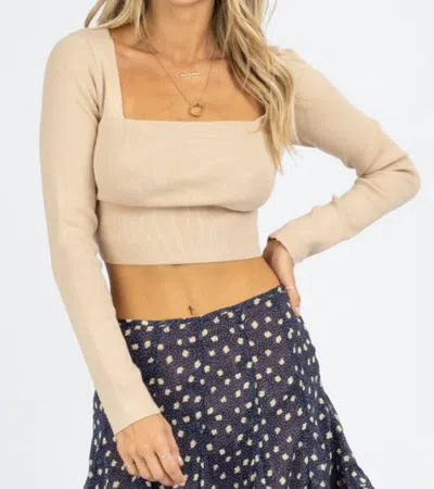 Le Lis Longsleeve Knit Tie Back Crop Top In Nude In Beige