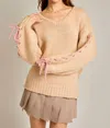 Le Lis Loved By You Stitching Bow Sweater In Cream In White