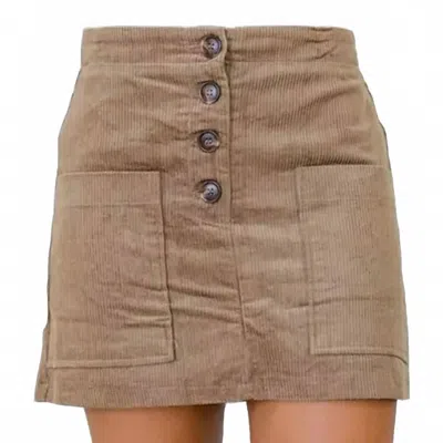 Le Lis Low Waist Pleated Corduroy Skirt In Taupe In Brown
