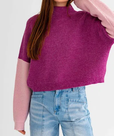 Le Lis Macie Block Ribbed Sweater In Magenta/pink In Multi