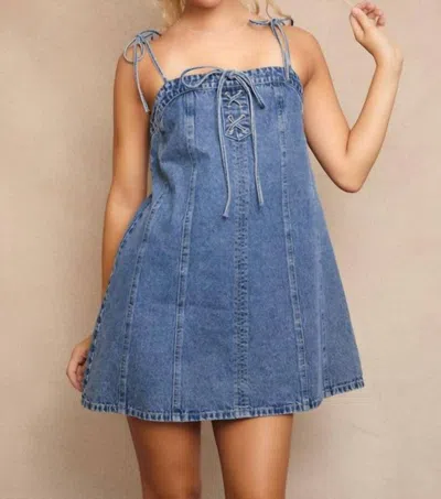 Le Lis Macy Lace Up Denim Dress In Blue