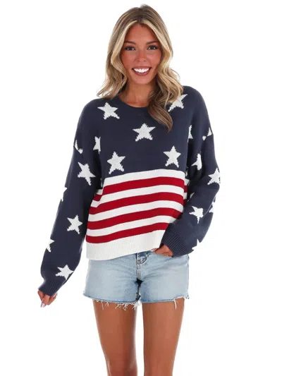 Le Lis Made In America Flag Sweater In Navy In Blue