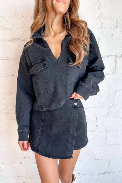 Le Lis Maggie Denim Wrap Shorts In Black