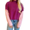LE LIS MALLORY COLORBLOCK OVERSIZED SWEATER IN MAGENTA