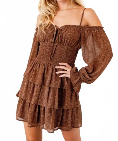 Le Lis Maple Muse Ruffle Dress In Brown