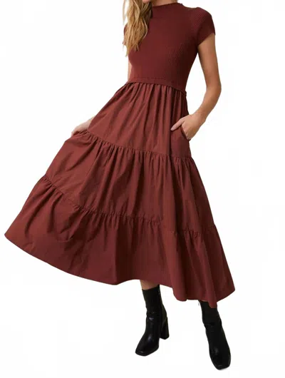 Le Lis Maren Tiered Mock-neck Midi Dress In Chestnut In Red