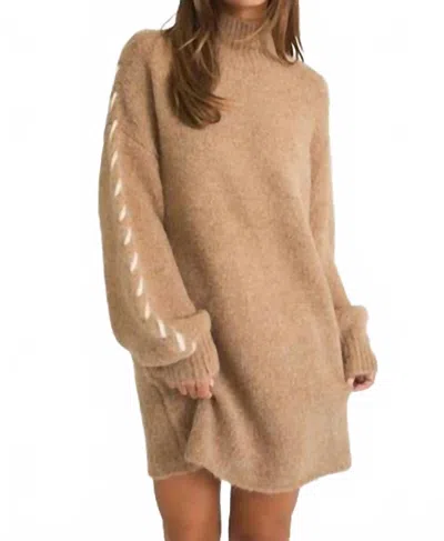 Le Lis Mariah Bow Ribbon Sleeve Sweater Shirt Dress In Mocha/white In Multi