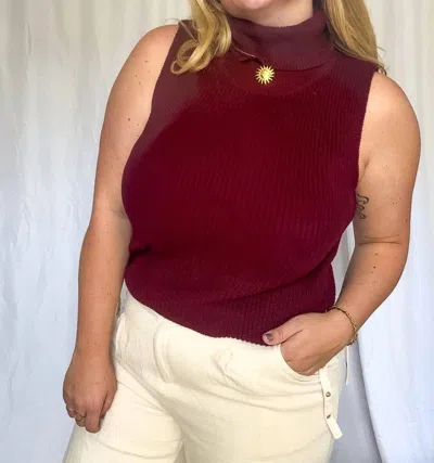 Le Lis Martini Turtle Neck Knit Top In Burgundy In Red