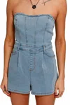 Le Lis Megan Denim Romper In Blue In Blue
