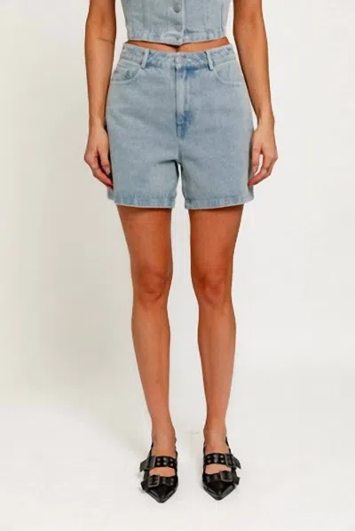 Le Lis Mid Length Denim Shorts In Light Wash In Blue