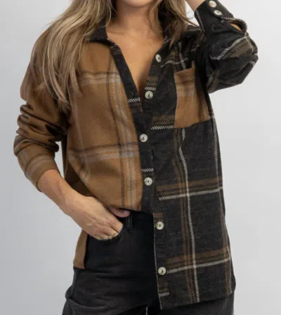 Le Lis Montana Plaid Flannel In Black + Camel In Brown