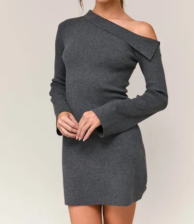 Le Lis Natalia Asymmetrical Shoulder Sweater Dress In Charcoal In Gray