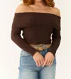 Le Lis Off Shoulder Back Tie Sweater Top In Cocoa In Brown