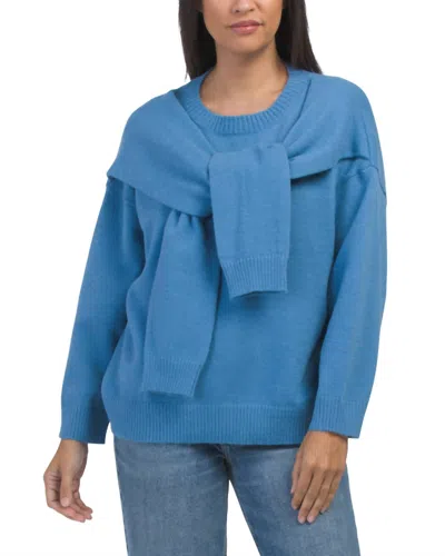 Le Lis Over The Shoulder Tie Pullover Sweater In Blue