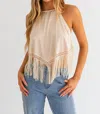 Le Lis Palma Fringe Halter Top In Champagne