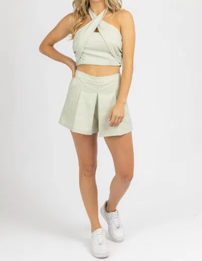 LE LIS PLAID HALTER TOP AND SHORTS SET IN GREEN