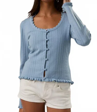 Le Lis Pointelle Knit Scoop Neck Cardigan In Baby Blue