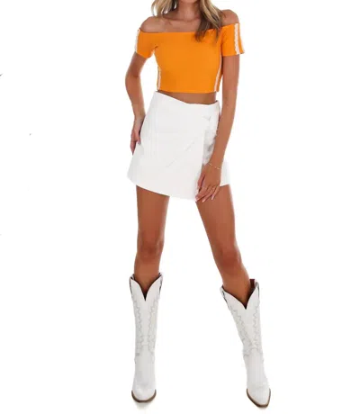 Le Lis Press Box Off Shoulder Crop Top In Orange