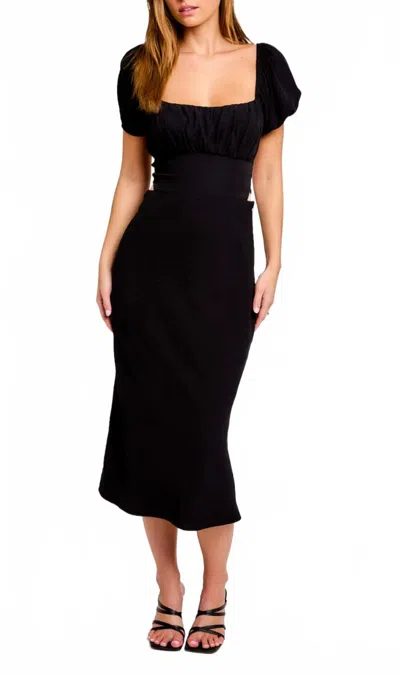 Le Lis Puff Sleeve Lace Up Back Midi Dress In Black