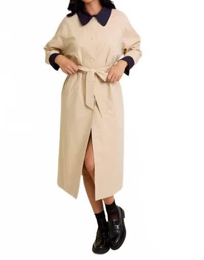 Le Lis Raglan Sleeve Contrast Collar Oversized Trench Coat In Beige Navy In Brown