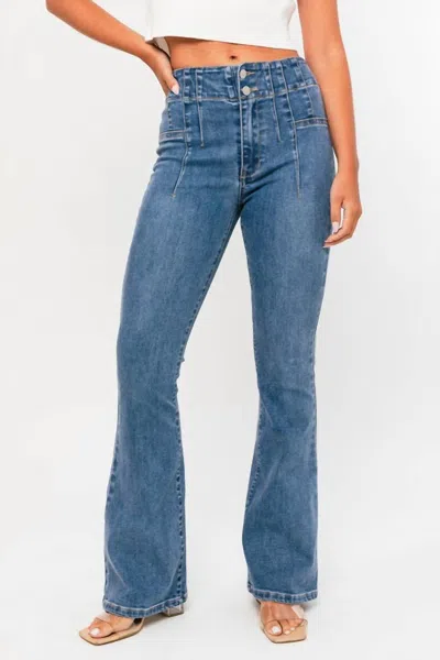Le Lis Retro Flare Jeans In Mid Wash In Blue