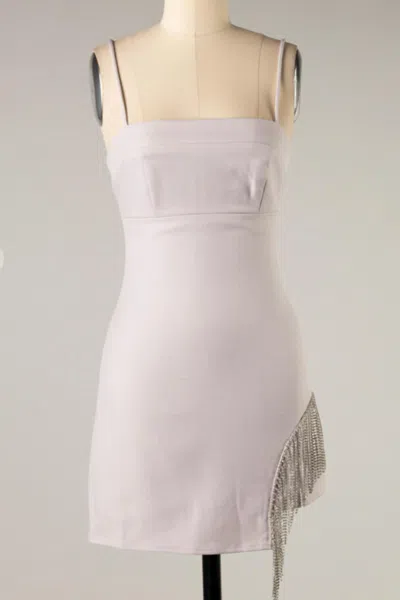 Le Lis Rhinestone Fringe Dress In Lavender In White